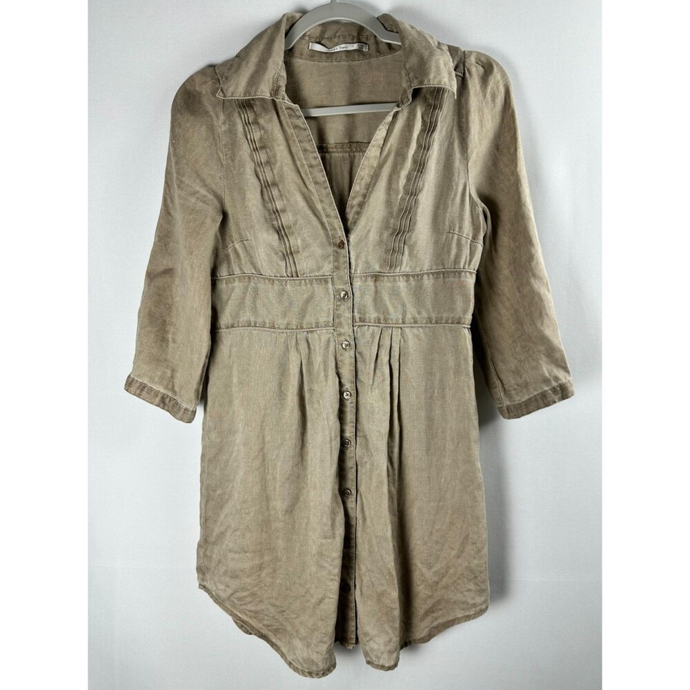 Part Two Linen Shirt Dress Tunic EU 32/US XS Taupe Boho Cottagecore Western